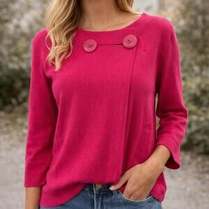Ellen Tracy Pink Button Accent Knit Sweater Top L Bloomingdale’s